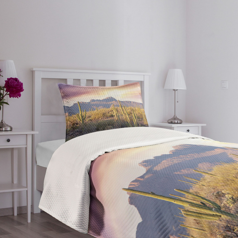 Saguaro Cactus and Mountain Bedspread Set