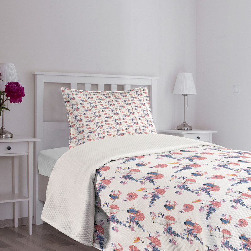 Monstera Leaves and Animals Bedspread Set