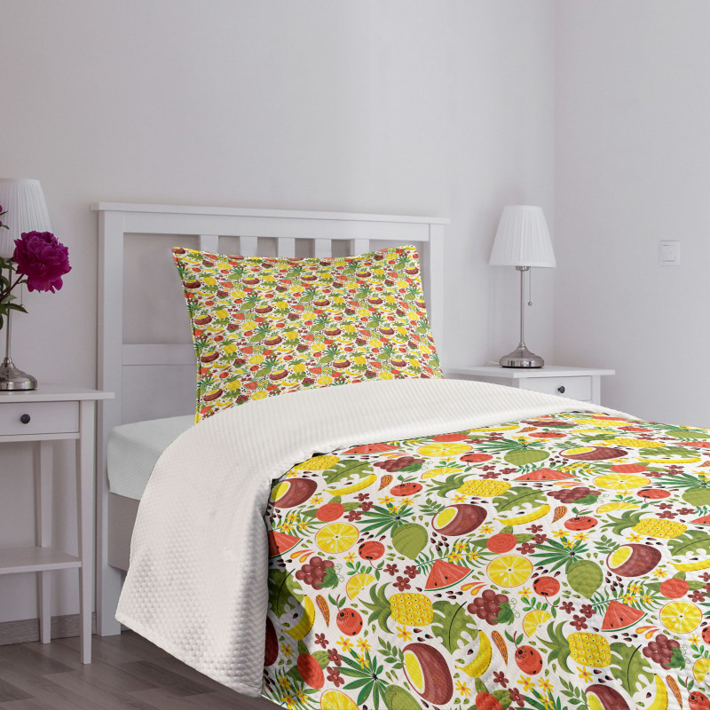 Tropical Fruits Flowers Bedspread Set