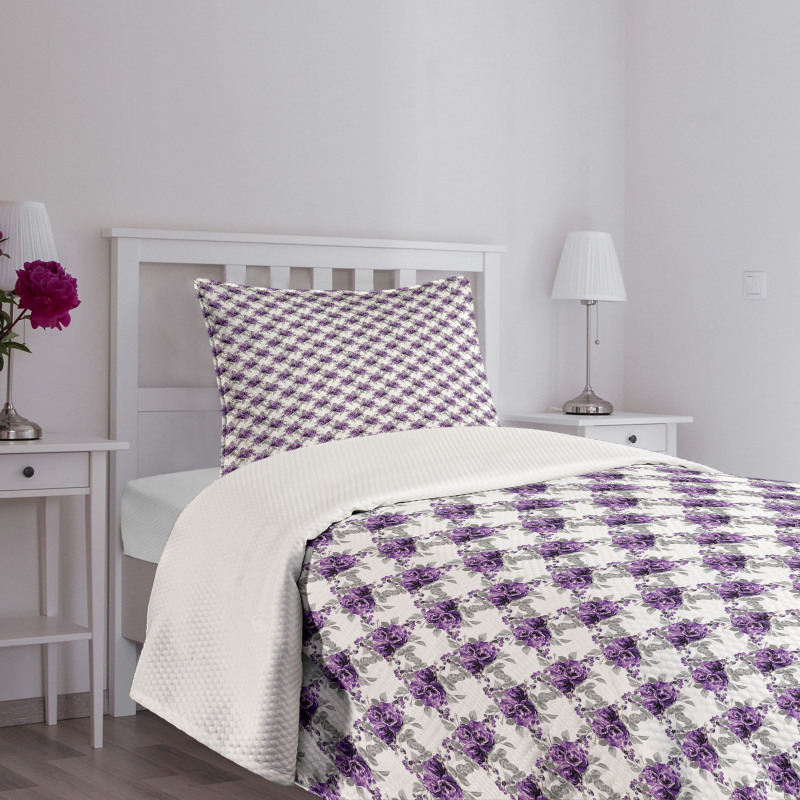 Romantic Violet Rose Blooms Bedspread Set