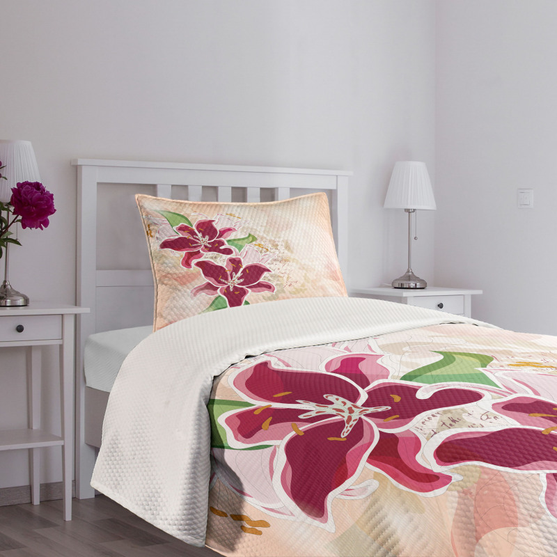 Botanical Pastel Tone Lilies Bedspread Set
