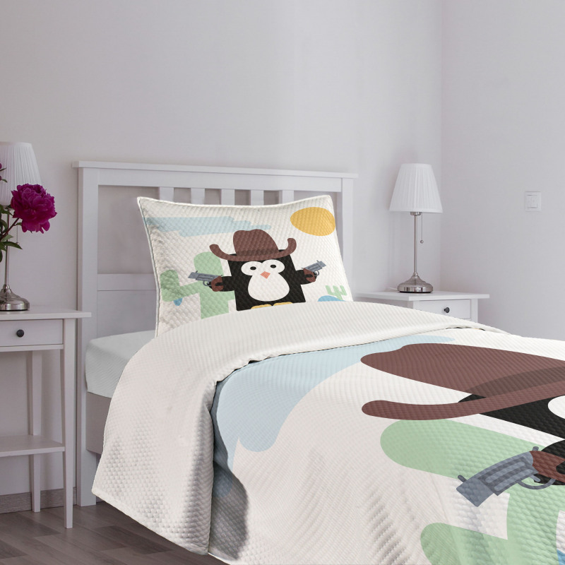 Cacti Cowboy Penguin in a Hat Bedspread Set