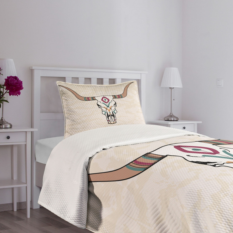 Tribal Bull Skull Folkloric Bedspread Set