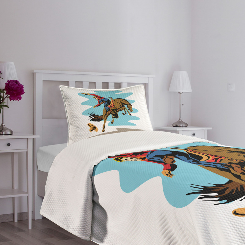 Cowboy Falling off His Horse Bedspread Set