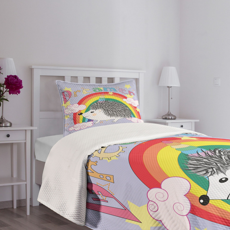 Rainbow Hedgehog Unicorn Bedspread Set