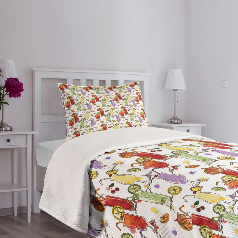 Colorful Watercolor Cocktails Bedspread Set