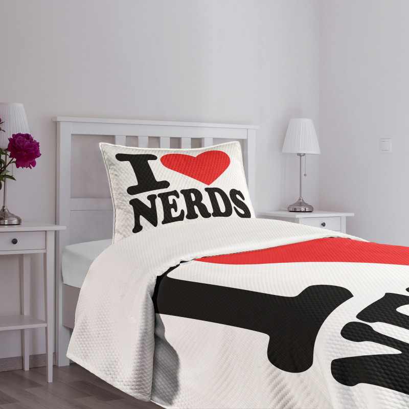 I Love Nerds Words with Heart Bedspread Set