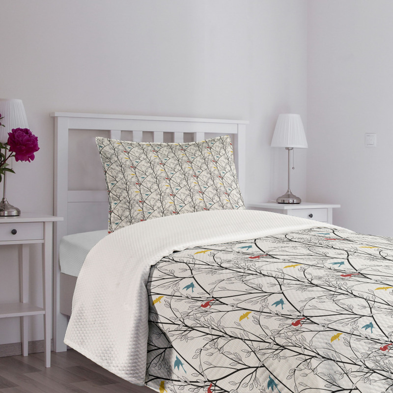 Woodland Nature Birds Trees Bedspread Set