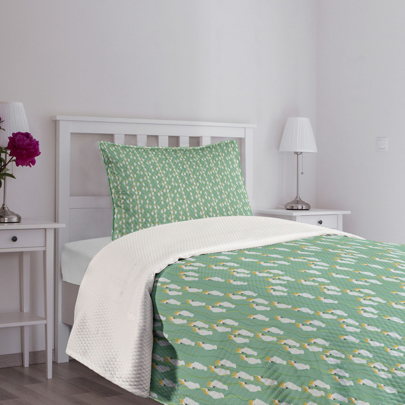 Tropical Cartoon Cockatoos Bedspread Set