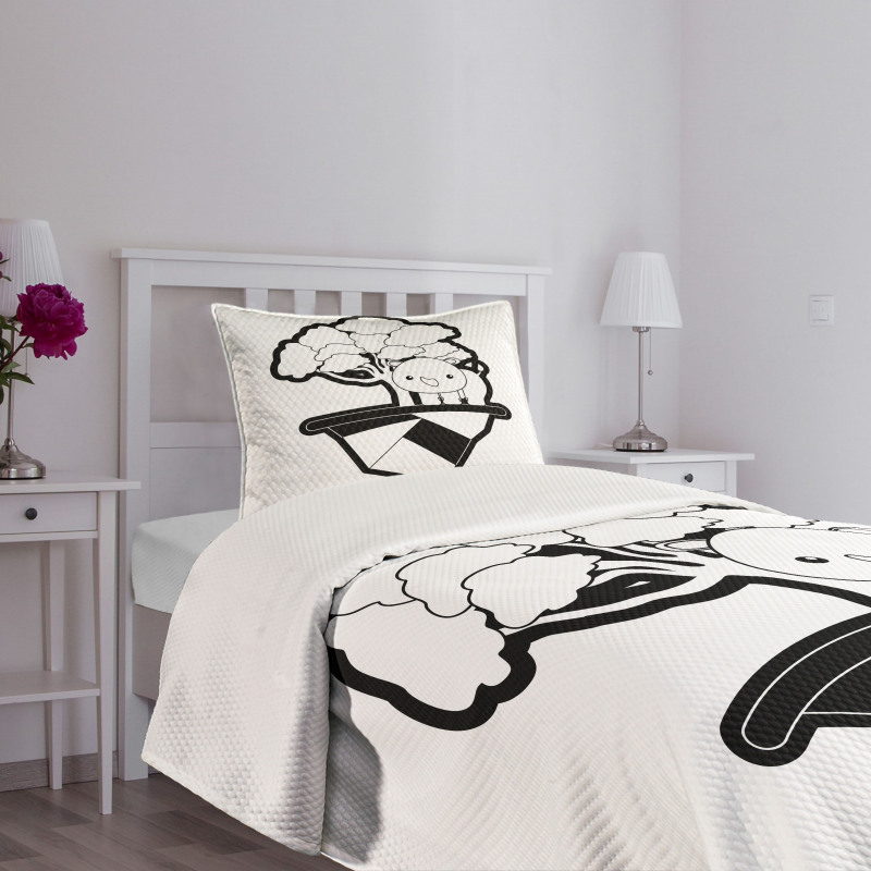 Monotone Baby Animal Tree Bedspread Set