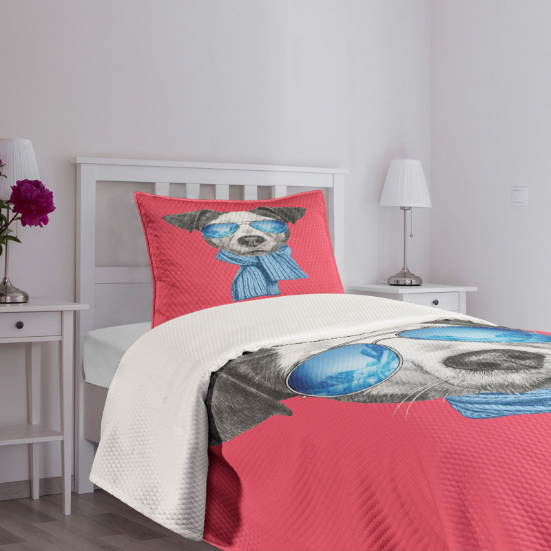 Hipster Dog Glasses Bedspread Set