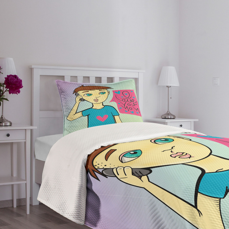 Boy Calling His Mother Bedspread Set