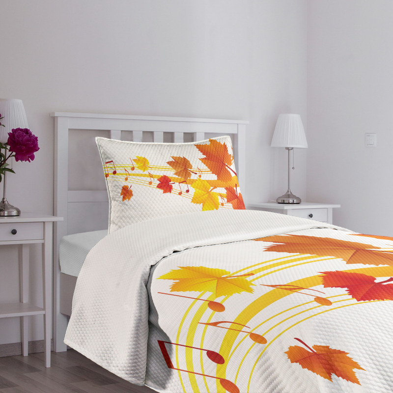 Dried Leaves Musical Notes Bedspread Set