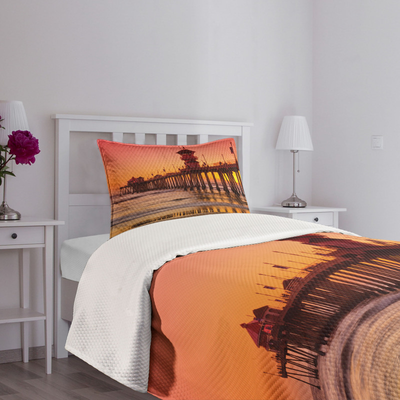 Huntington Beach Pier Sunset Bedspread Set