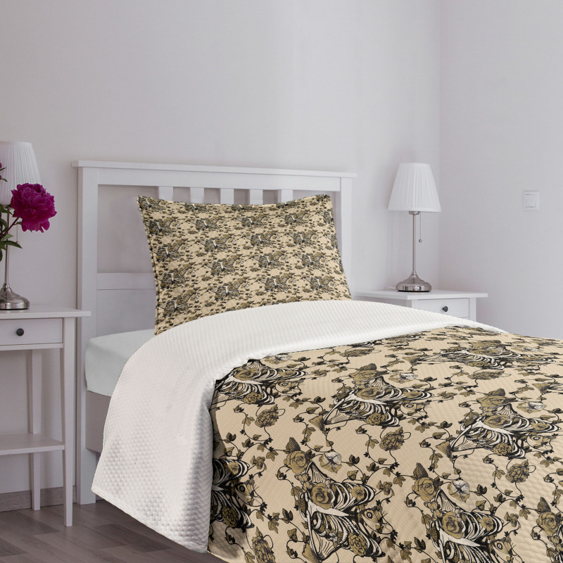 Ribcage Fall Roses Butterfly Bedspread Set