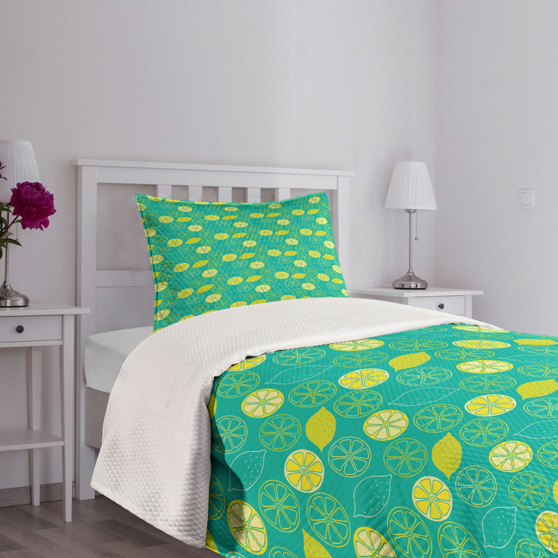 Pattern Citrus Lemons Bedspread Set