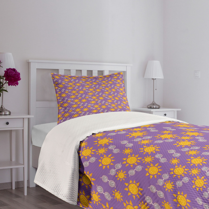 Sun and Sunglasses Pattern Bedspread Set