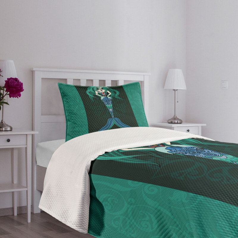 Hand Drawn Mermaid Bedspread Set