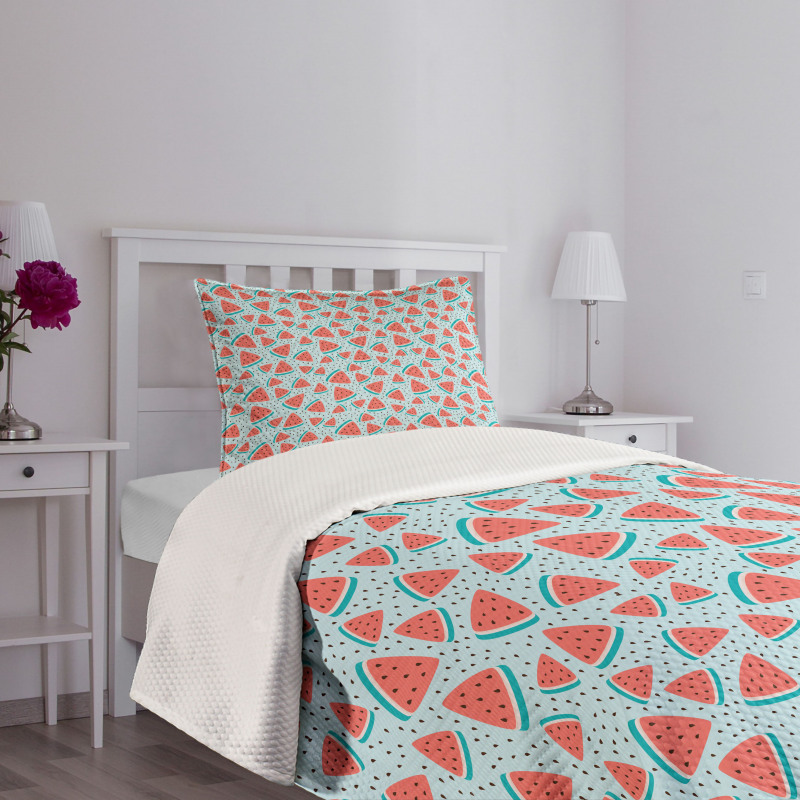 Watermelon Slices and Seeds Bedspread Set