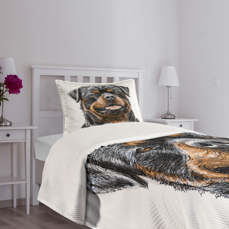 Hand Drawn Image of Dog Bedspread Set