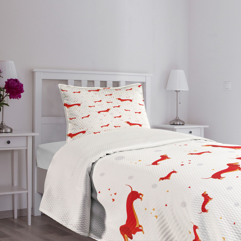 Dog with Hearts and Dots Bedspread Set