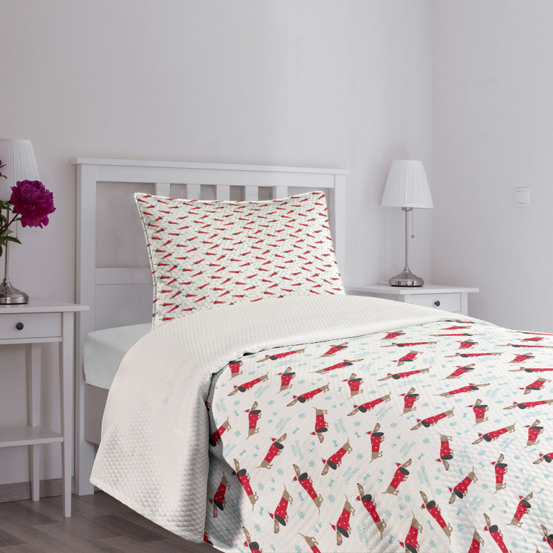 Merry Christmas and Dog Bedspread Set