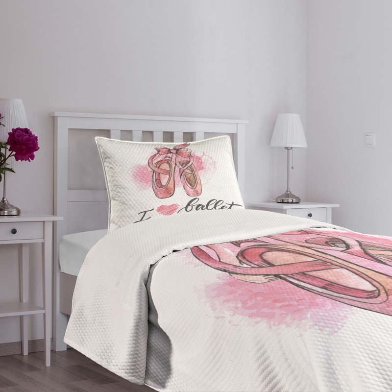 I Love Ballet Typography Bedspread Set