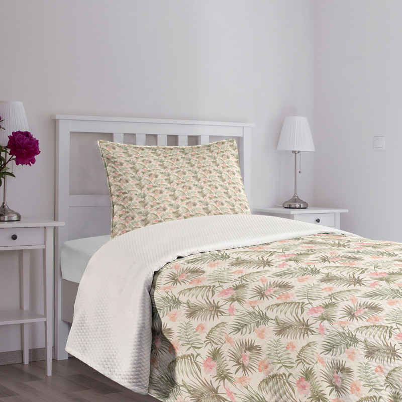 Vintage Exotic Flowers Leaves Bedspread Set