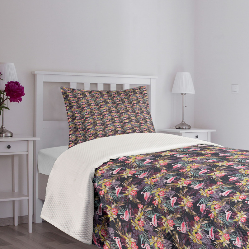 Tropical Summer Flora Flamingo Bedspread Set