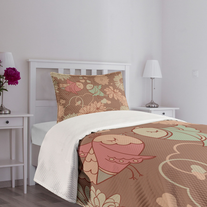 Vintage Birds Flowers Love Bedspread Set