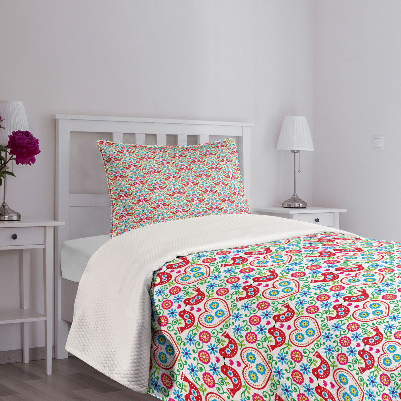 Flowers Birds and Hearts Bedspread Set