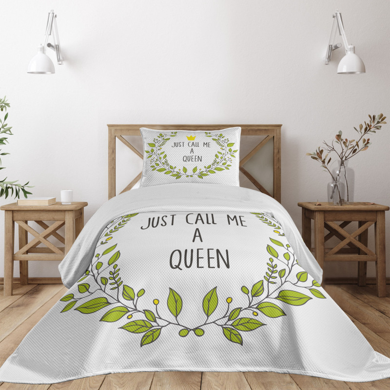 Green Wreath Words Crown Bedspread Set