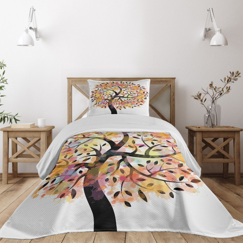 Spring Season Tree Leaves Bedspread Set