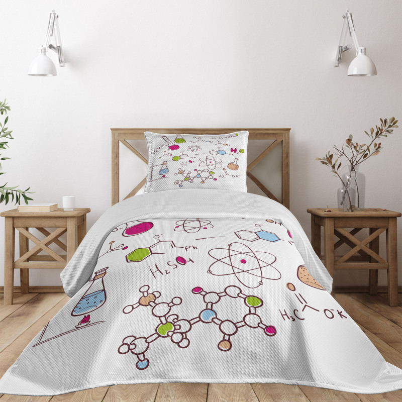 Doodle Style Atom Bedspread Set