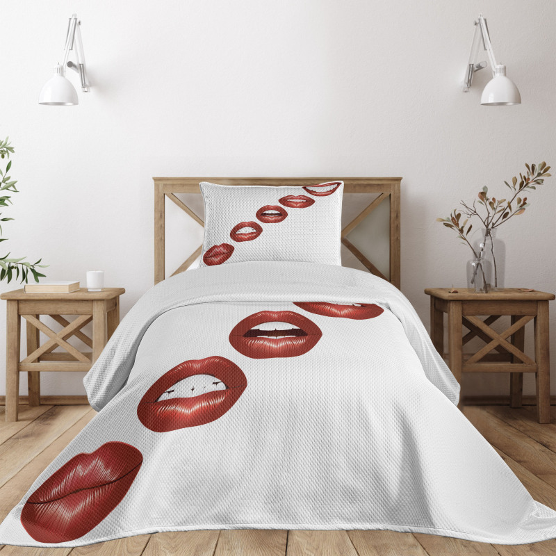 Vivid Full Red Lips Feminine Bedspread Set