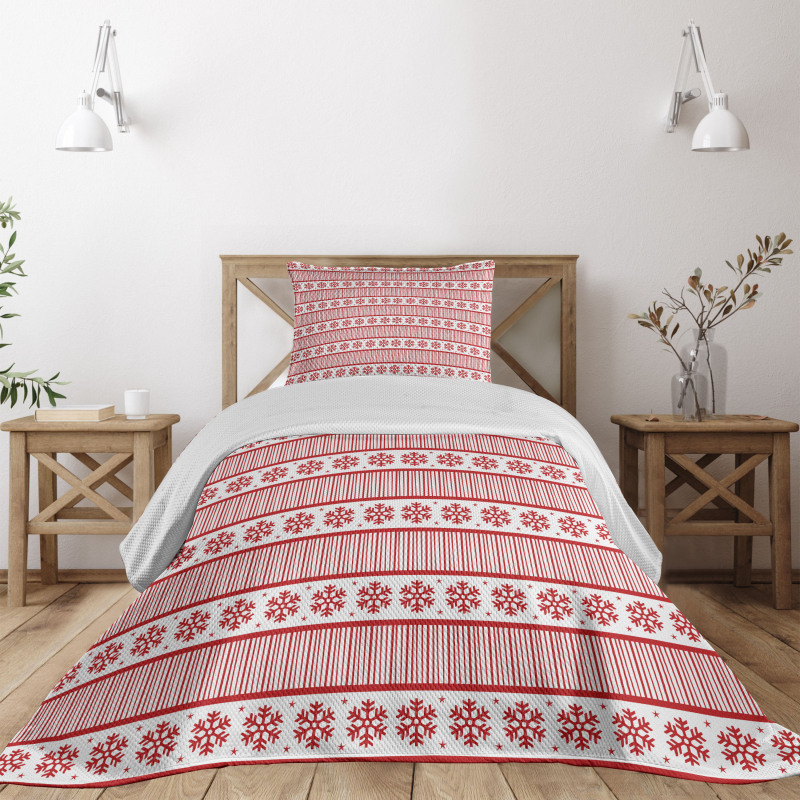 Winter Snowflakes Stripes Bedspread Set