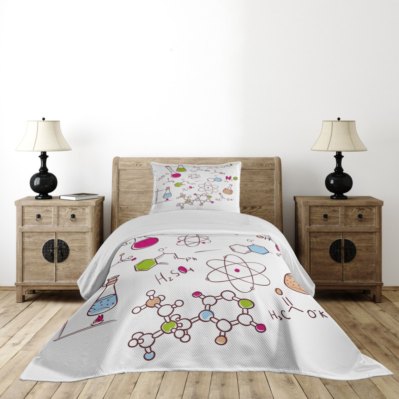 Doodle Style Atom Bedspread Set