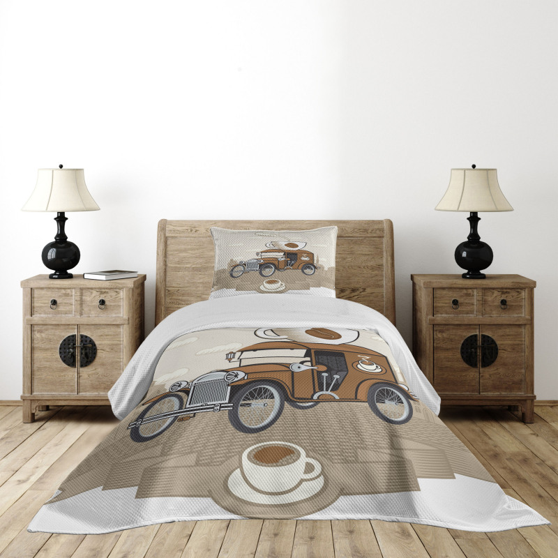 Old Fashioned Ride Coffee Bedspread Set