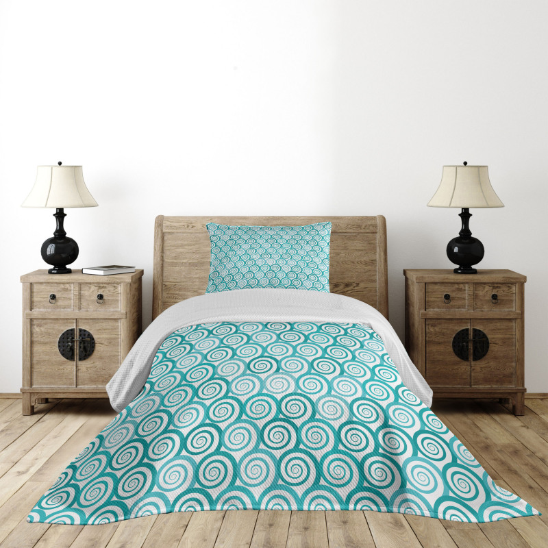 Flat Design Sea Waves Bedspread Set