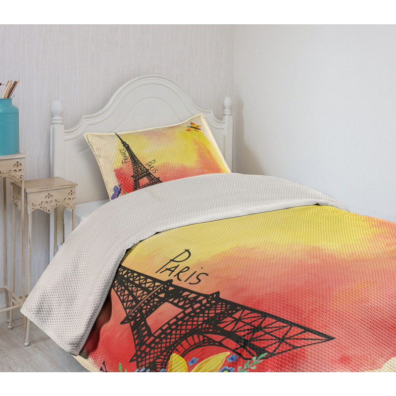 Romantic Floral Eiffel Bedspread Set