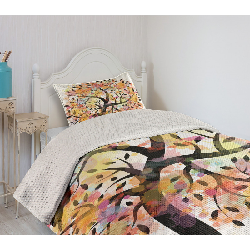 Spring Season Tree Leaves Bedspread Set