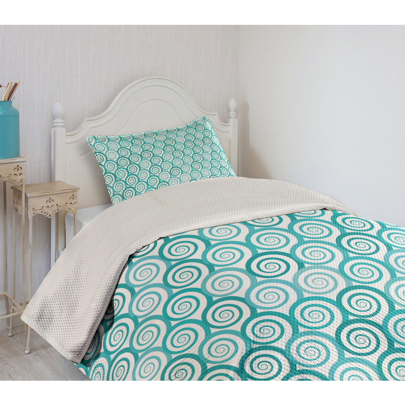 Flat Design Sea Waves Bedspread Set