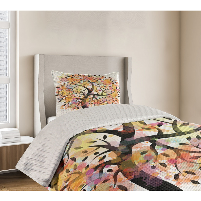 Spring Season Tree Leaves Bedspread Set