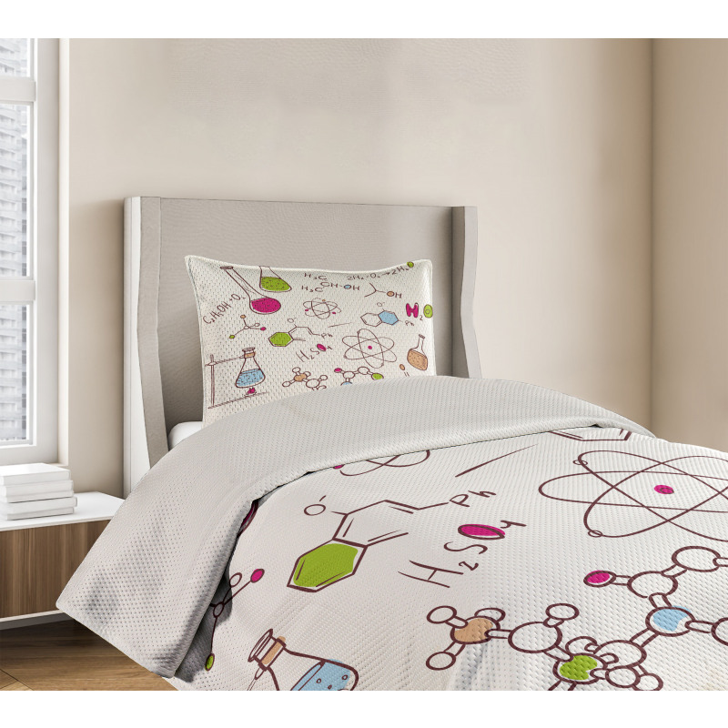 Doodle Style Atom Bedspread Set