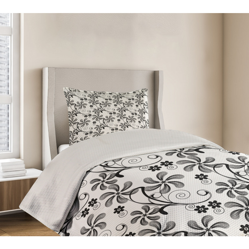 Monochrome Doodle Plants Bedspread Set