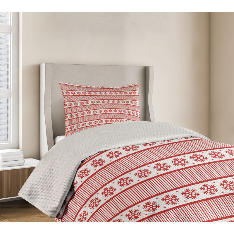 Winter Snowflakes Stripes Bedspread Set