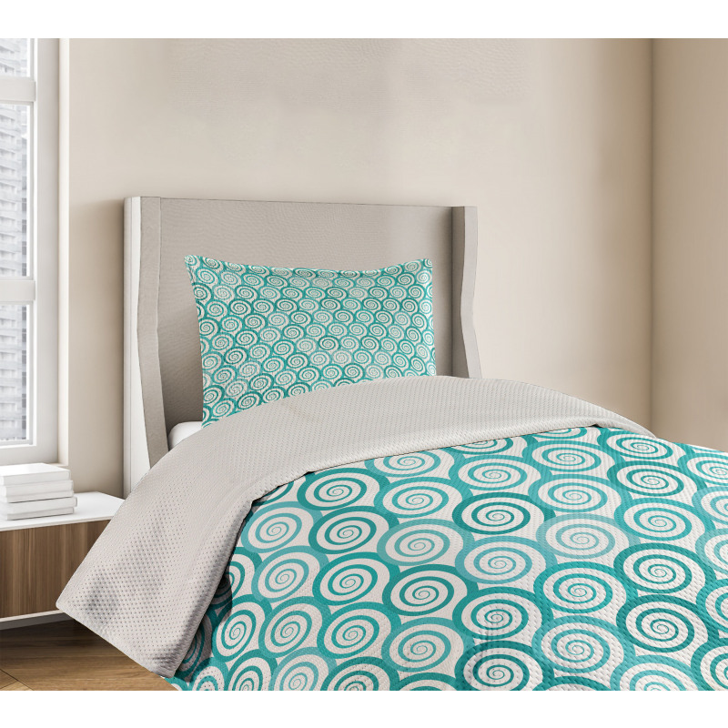 Flat Design Sea Waves Bedspread Set