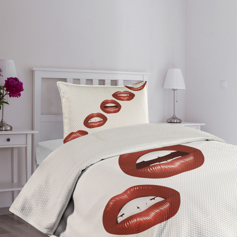 Vivid Full Red Lips Feminine Bedspread Set