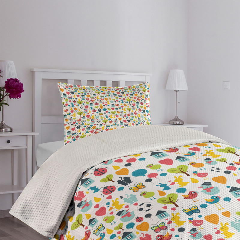 Cartoon Elements Birds Bedspread Set