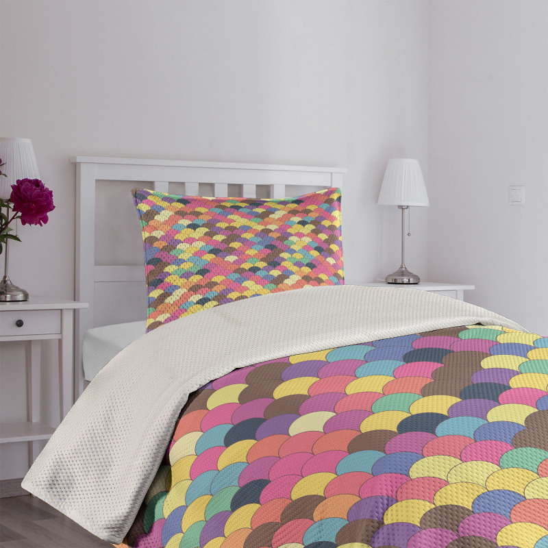 Pastel Retro Funky Grid Bedspread Set